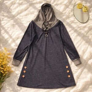 Stylish Gray Kids Dress with Hood